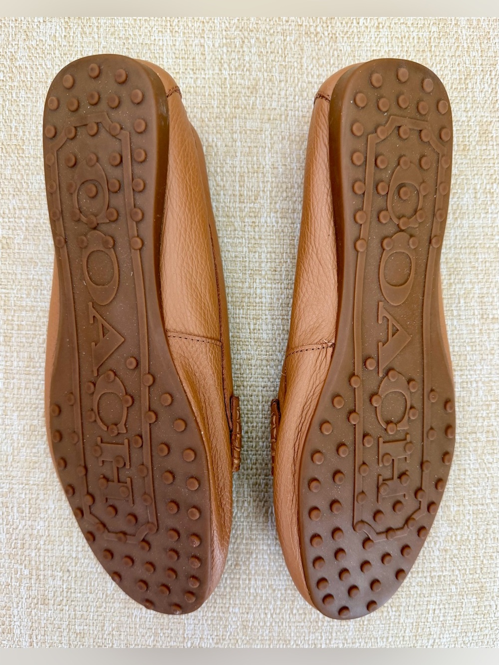 Coach Fredrica Tan Leather Loafers with Gold Plaque Flats Camel 8.5 Women’s - Picture 6 of 10